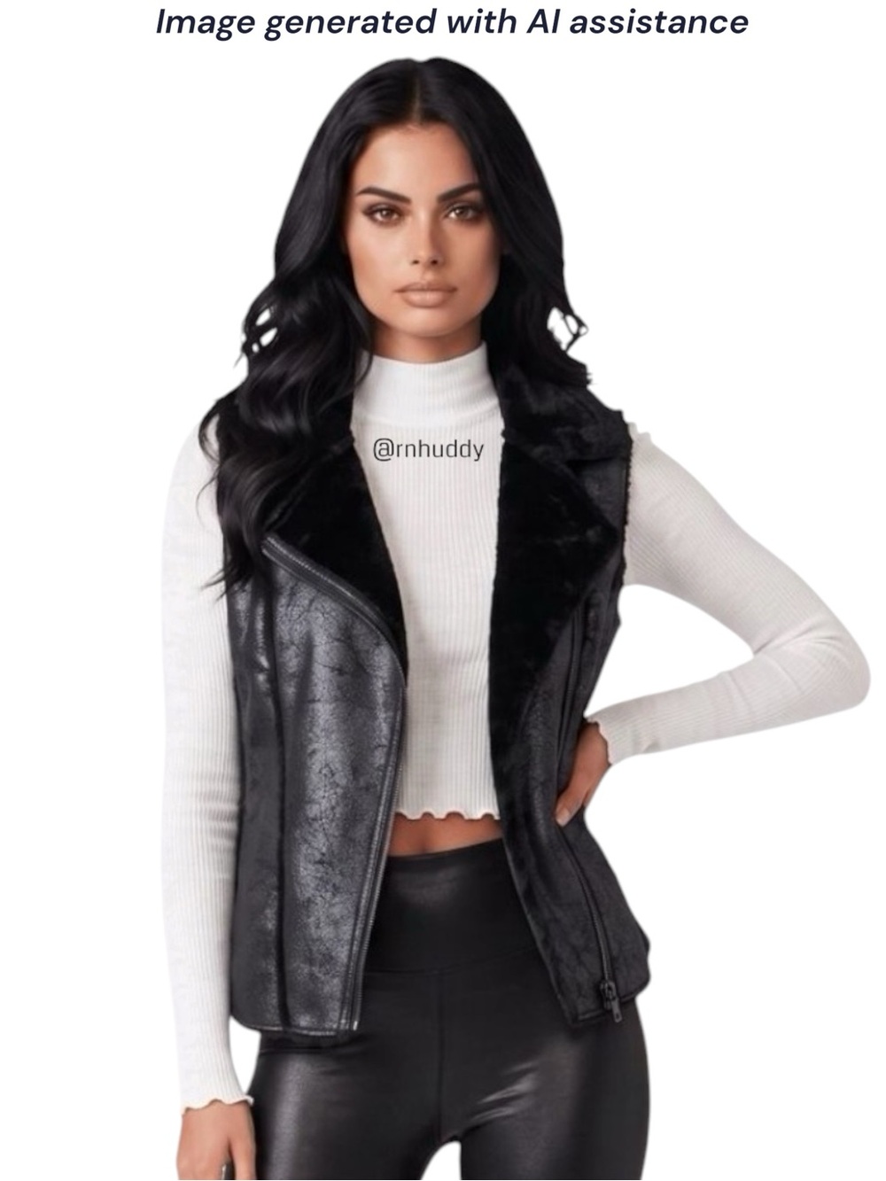 Marc New York L black faux fur vest